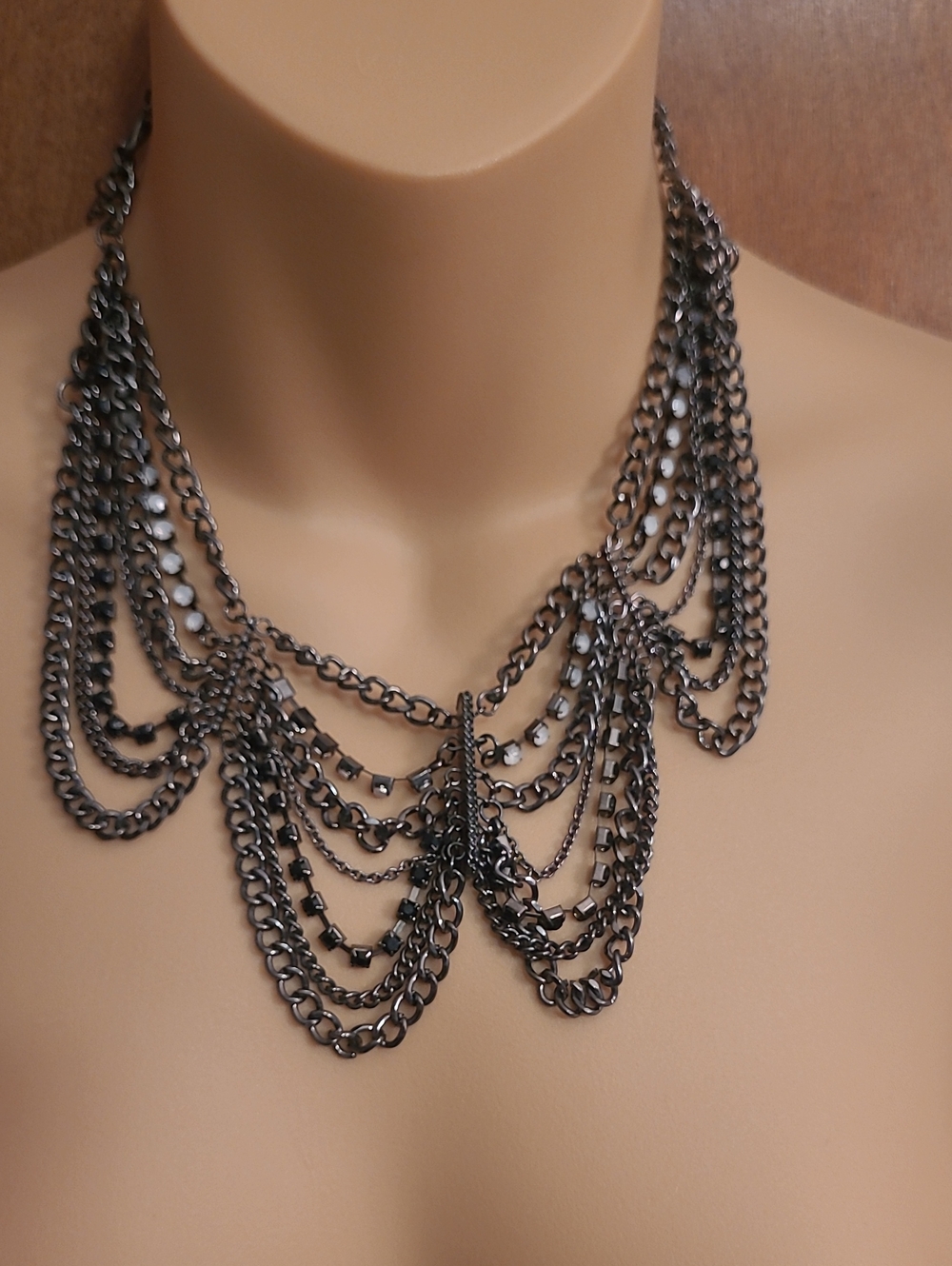 Multi-Strand Gunmetal Chain Statement Necklace - Women Jewelry